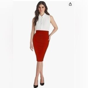 H&C Women Premium Nylon Ponte Stretch Skirt High Waist Below Knee Sz large